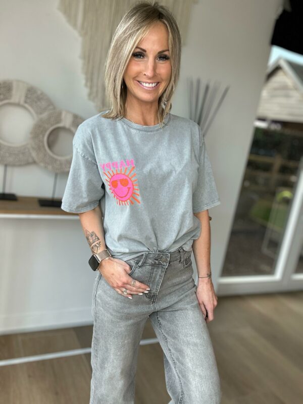 T-shirt Happy - Gris – Image 3
